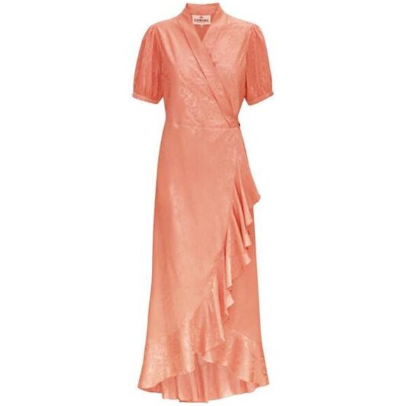 Karmamia Dresses & Skirts - Karmamia Iris Dress Peach Floral Wrap Midi Ruffle NWT - Size S/M